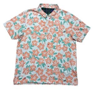 William Murray Golf Men’s Polo Shirt XL Stretch White Orange Floral Tropical